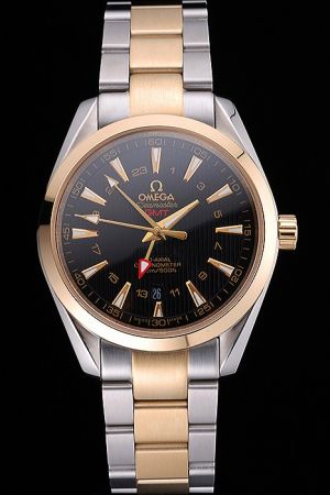Omega Seamaster Co-Axial Escapement GMT Gold Bezel Black Striated Dial Luminous Scale Four Pointers Two-tone Bracelet  Watch 231.20.42.21.08.001