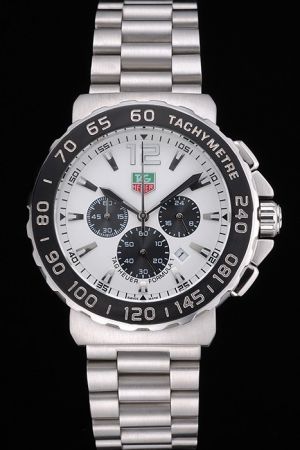 TAG Heuer Formula 1 Ion-plated Bezel Silver Dial Stick Scale Black Sub-dials Watch