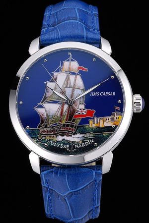 Ulysse Nardin Classico HMS 8156-111-2/CAESAR Limited Edition Blue Leather Strap Quality Watch YD001
