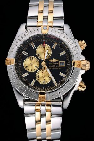 Breitling Chronomat Black Dial Gold Sub-dials Stick Marker Two-tone Bracelet Quartz Watch 
