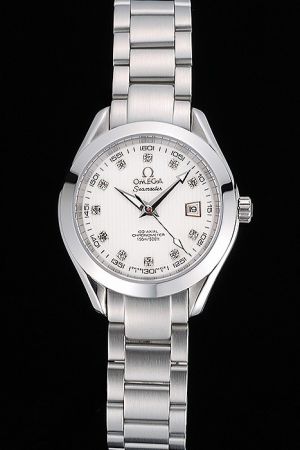 Omega Seamaster Co-Axial Aqua Terra 31mm White Striated Dial Diamonds/Arabic/Stick Scale Luminous Hand Lady Quartz Watch 231.10.34.20.55.001