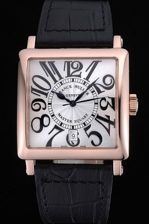 Franck Muller Master Square 10000 CC White Dial Gold Case Black Leather Strap Watch Replica for Men FM004