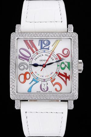 Franck Muller Color Dreams Diamonds Arabic Number Markers White Leather Strap Watch  FM011