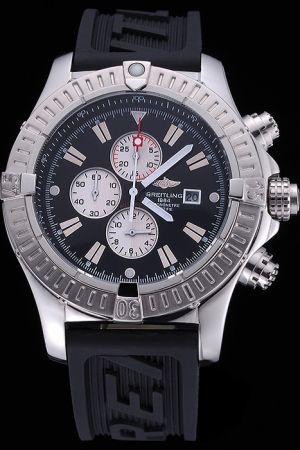 Breitling Chronomat Black Dial Uni-directional Bezel Stick Marker Black Rubber Strap Watch 