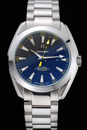 Men Omega Seamaster Co-Axial Aqua Terra 43mm Black Striated Face Arrow/Arabic/Stick Scale Yellow Second Hand Steel Bracelet Watch 231.10.42.21.03.004