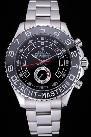 Business Style Rolex Yachtmaster II Black Ceramic Ring Command Bezel Black Dial Red Second Index Date Sub-dial Stainless Steel Watch