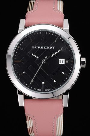 Burberry The City BU9020 Black Dial SS Case Pink Leather Strap Classic Watch For Women BU001
