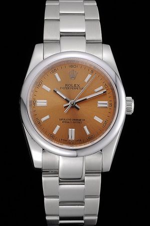 Casual Style Rolex Datejust Silver Steel Case/Bracelet Round Bezel Brown Dial Stick Marker/Hand 36mm Automatic Watch