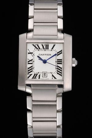 Cartier Silver SS  Bracelet Tank Date Medium Size Swiss   Movement Dress Watch SKDT255