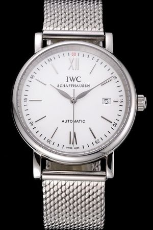 IWC Portofino White Dial Index & Roman Numeral Hour Markers Mesh Bracelet Watch IW356505