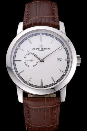 VC Patrimony Contemporaine Stainless Steel Case White Dial Minute Track Inner Rim Stick Hour Marker Date Watch 87172000G-9301