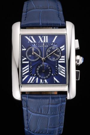 Cheap Cartier Tank Rose Gold Bracelet Sports chronograph Boys Watch KDT214 Trendy Blue Dial