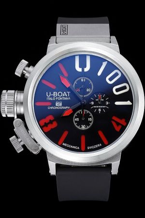 U-Boat Classico Limited Edition 300 Units Chronograph Red Markers Black Rubber Strap Black Dial Watch UB002