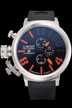 U-Boat Classic U-1001 Orange Markers Black Dial Black Leather Strap Men's Watch 2017 New UB004