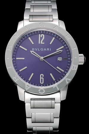 Bvlgari Solotempo Noble Purple Dial Stainless Steel Case And Bracelet Watch Rare Collection BV099