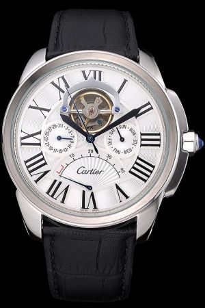Cartier Calibre Day Date Tourbillon White gold Appointment Watch Fake KDT279 Large Size