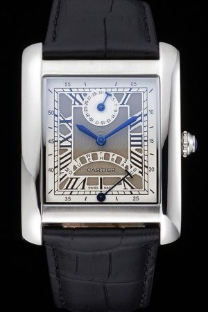Casual Cartier Tank White Gold Big Case Day Date Ref W1534551 Watch KDT253 Black Strap