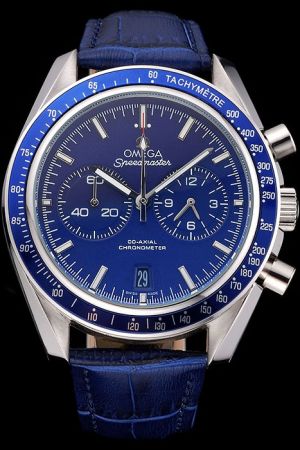 Men Omega Speedmaster Blue Tachymetre Bezel Blue Dial Luminous Marker/Pointer Two Sub-dials Blue Strap Quartz Watch 304.33.44.52.03.001
