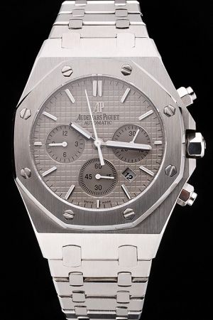 Male AP Royal Oak Chronograph 43mm Grey Tapisserie Dial Three Sub-dials Stainless Steel Bracelet Watch