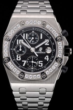 Limited AP Royal Oak Offshore Octagonal Diamonds Bezel Tapisserie Dial White Arabic Numeral Swiss Watch