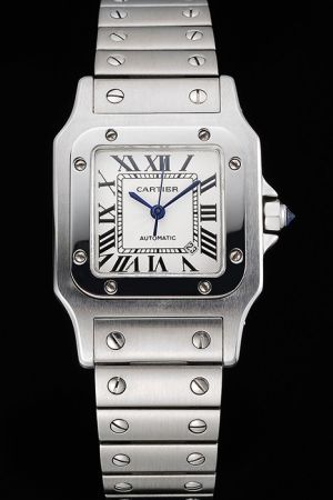 Swiss Cartier Square Case W20098D6 Santos Watch SKDT002 Silver SS Bracelet