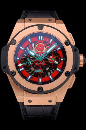 Swiss Hublot Blue Hands & Index Red Dial Rose Gold Case Chronograph Mens  Watch HU093