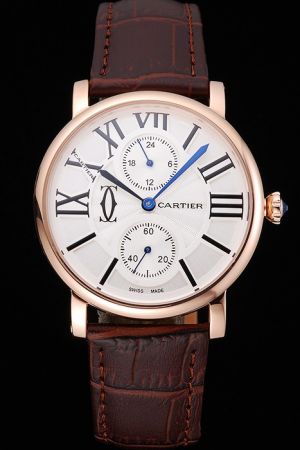 Cartier No Date Ronde Medium Size Dual Time zone Watch KDT060 Brown Bracelet