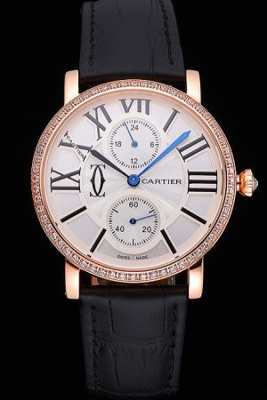 Cartier Rose Gold Ronde Engagement Jewelry  24 Hours WR007001 Watch KDT059 Diamond Bezel