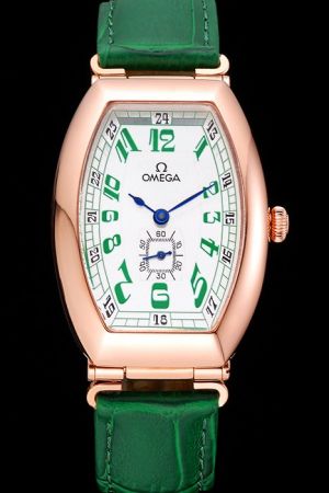 Omega Specialities Olympic Games Collection Sochi 2014 Limited Edition Rose Gold Tonneau Case Blue Hand Green Scale/Strap Lady Watch