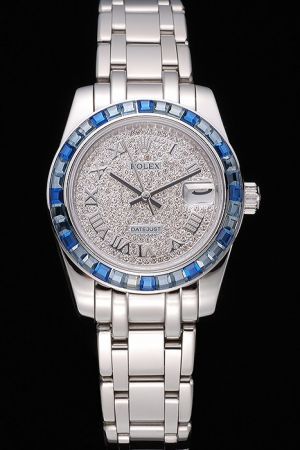 Unisex Rolex Datejust 39mm Sapphire Bezel Diamonds Dial Roman Scale Silver Pointer Stainless Steel Date Automatic Watch