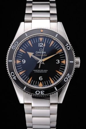 Omega Seamaster Co-Axial Black Bezel&Dial Orange Arrow Hour Scale Broad Arrow Hand Fake Men Stainless Steel Watch 233.30.41.21.01.001