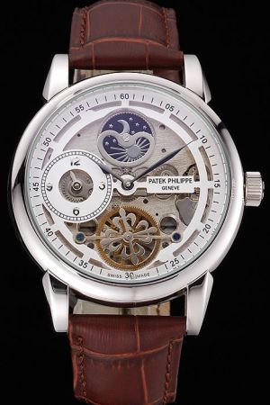 Fake PP Grand Complication Tourbillon Moonphase White Skeleton Dial Dual Time Watch