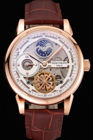 PP Grand Complication Tourbillon Moonphase Rose Gold Case Skeleton Dial Dual Time Watch