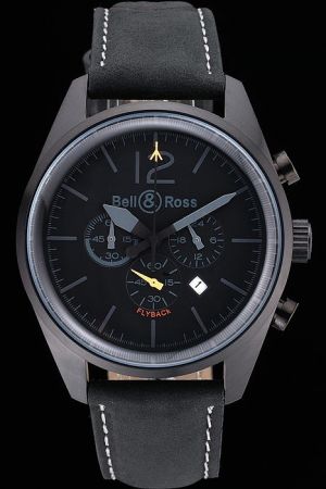 Bell and Ross BR 126 Round Black Watch With Gentle Suede Leather Strap Classic for Men BR039