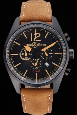 Bell Ross BR 126 Flyback Sport Watch With Black Case Brown Strap Free Shipping With Box BR042