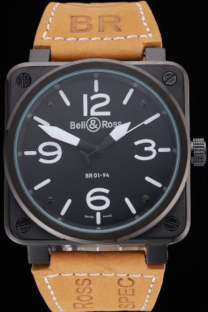 Bell and Ross BR 01-94 Black Square Case Brown Leather Strap Quality Watch Low Price Online BR018