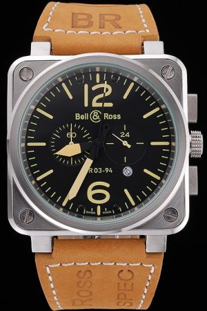 Bell And Ross BR 03-94 Golden Heritage BR0394-ST-G-HE/SCA Phenomenal  Watch Black Dial Brown Strap BR005