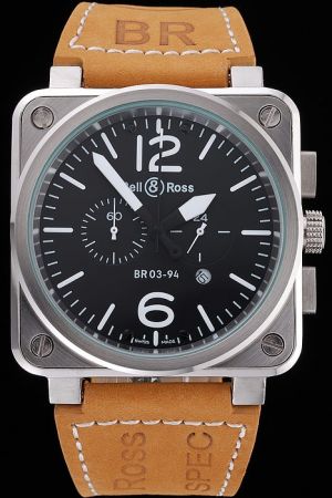 Bell & Ross BR 03-94 Silver Square Bezel Black Dial Brown Strap Watch Celebrity Style New Arrival BR012