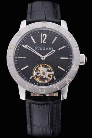 Bvlgari OCTO Finissimo Tourbillon Black Dial Solid Stainless Steel Case Black Leather Strap Watch BV108