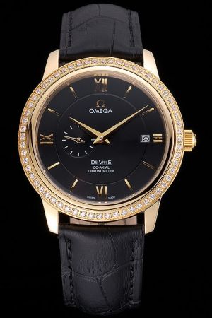 Omega De Ville Co-Axial Prestige Yellow Gold Tuxedo Bezel With Diamonds Yellow Gold Scale/Hand Second Sub-dial Watch