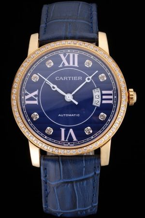 Cartier WR000151 Ronde 29mm Diamonds Set Business Swiss SS Watch SKDT054 Blue Strap