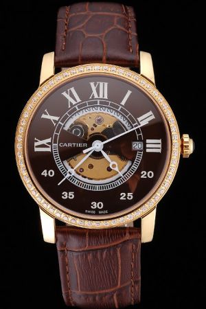 Swiss Cartier Rotonde Gents Jewelry Complication Diamonds Bezel Watch SKDT112 For Wedding