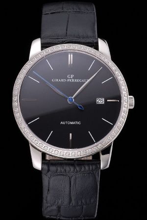 Swiss Quality Girard-Perregaux Diamonds 1966 49525-53-631-BK6A Black Dial Silver Case Watch GP004