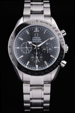 Phony Omega Speedmaster Tachymetre Bezel Black Dial Stick Scale Arrow-shaped Pointer Three Sub-dials Stainless Steel Automatic Watch