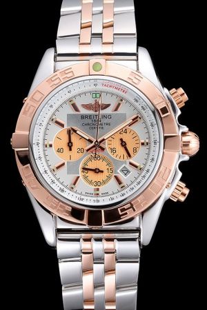 Swiss Breitling Chronomat Silver Dial Rose Gold Bezel Two-tone Bracelet  Watch CB014012/G713/378C