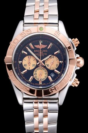 Swiss Breitling Chronomat Black Dial 18k Rose Gold Marker Two-tone Bracelet Watch CB011012/B968/375C