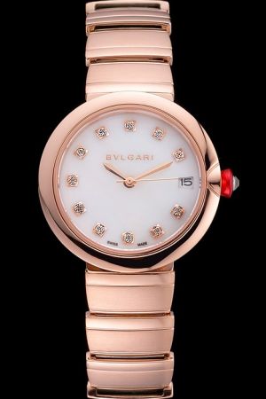 Bvlgari Lvcea 102353 LUP33WGGD/11 White Dial Diamonds Indexes 18-ct Pink Gold Luxury Watch BV039