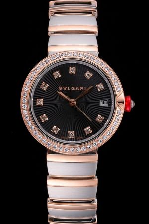 Bvlgari Lvcea 102191 LUP33BGDGD1D/11 Black Dial Diamonds Markers & Case Two Tone Bracelet Watch BV041 