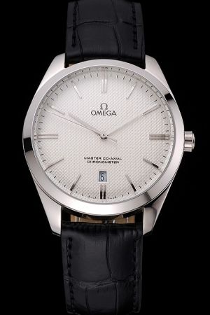 Rep Omega De Ville Co-axial Master Chronometer Silver Case White Dial With Clous de Paris Stick Marker Silver Hand Watch