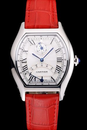 Cartier Tortue Day Date White gold Interview Red Strap Watch  KDT172 One Size